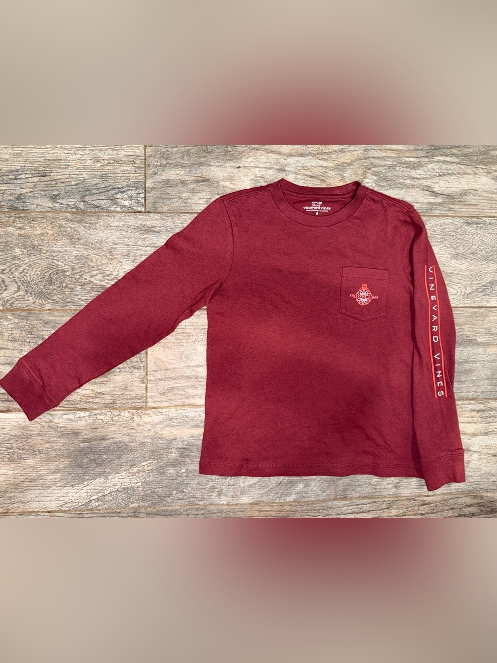 Vineyard Vines Burgundy Long Sleeve Pocket Tee size 6
